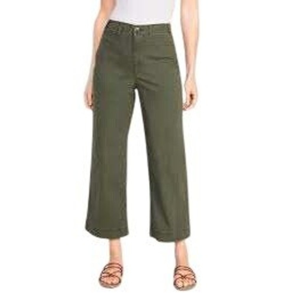 Old Navy Wide Leg Pants Womens 10 Tall Green High Rise Stretch Chino Casual